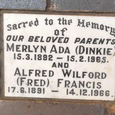 FRANCIS Alfred Wilford 1891-1966 & Merlyn Ada 1892-1965