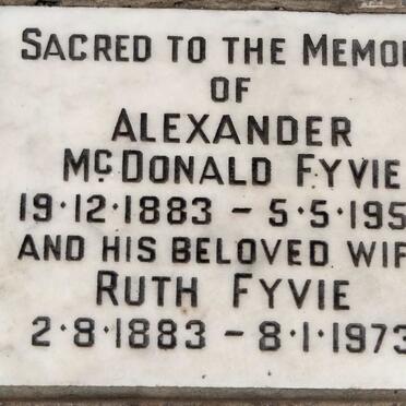 FYVIE Alexander McDonald 1883-1958 & Ruth 1883-1973