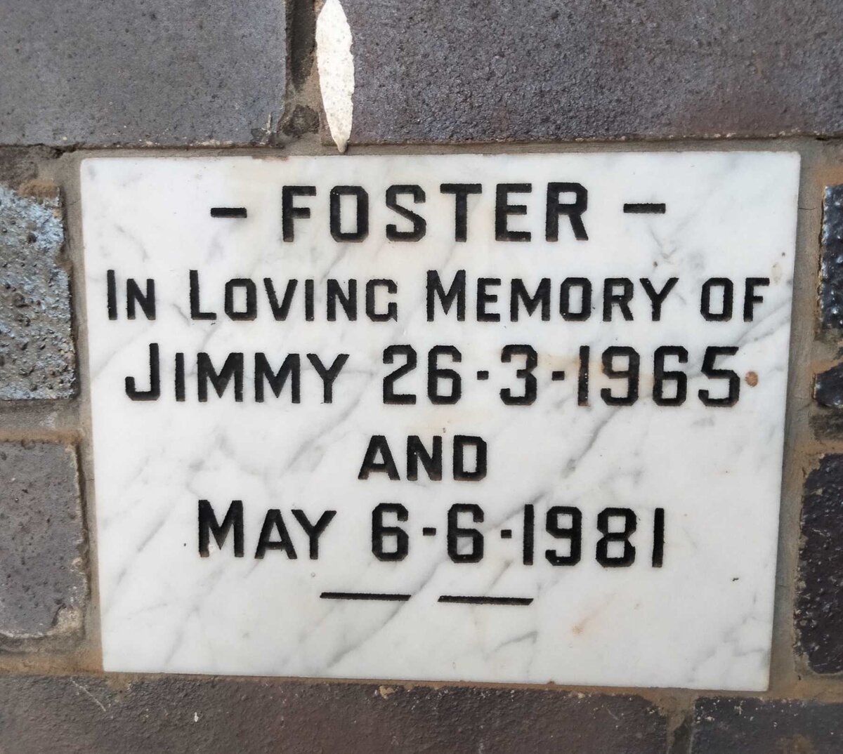 FOSTER Jimmy -1965 & May -1981