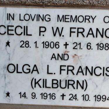 FRANCIS Cecil P.W. 1906-1986 & Olga L. KILBURN 1916-1994