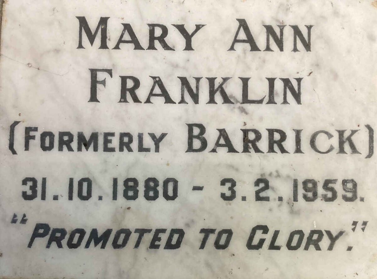 FRANKLIN Mary Ann formerly BARRICK 1880-1959