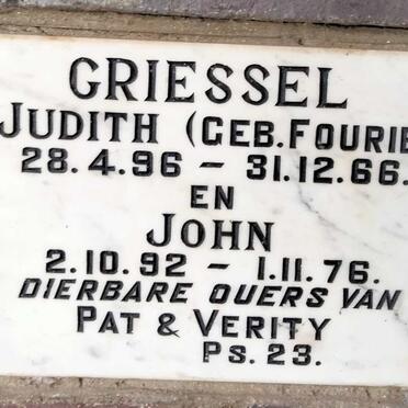 GRIESSEL John 1892-1976 & Judith FOURIE 1896-1966