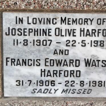 HARFORD Francis Edward Watson 1906-1981 & Josephine Olive 1907-1980