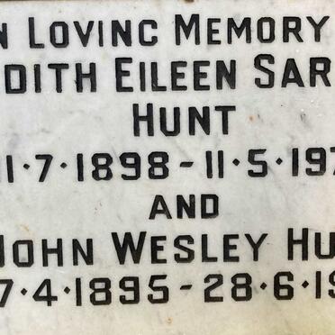 HUNT John Wesley 1895-1977 & Edith Eileen Sarah 1898-1975