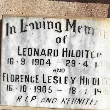 HILDITCH Leonard 1904-1986 & Florence Lesley 1905-1986