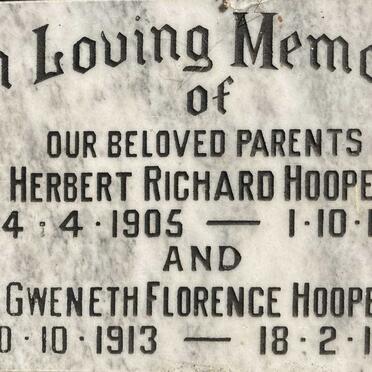 HOOPER Herbert Richard 1905-1972 & Gweneth Florence 1913-1985