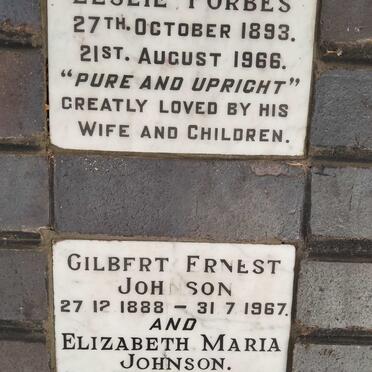 JOHNSON Gilbert Ernest 1888-1967 & Elizabeth Maria 1894-1976