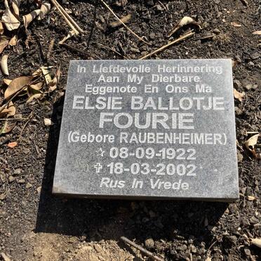 FOURIE Elsie Ballotje nee RAUBENHEIMER 1922-2002