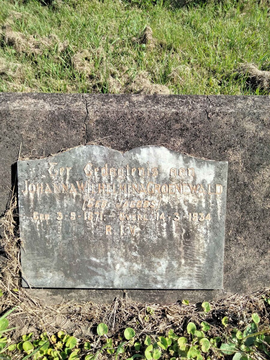 GROENEWALD Johanna Wilhelmina nee JACOBS 1871-1934