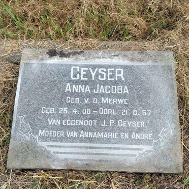 GEYSER Anna Jacoba nee v.d. MERWE 1908-1957