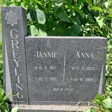 GREYLING Jannie 1907-1983 & Anna 1923-1989