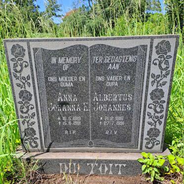TOIT Albertus Johannes, du 1916-1991 & Anna Johanna E. 1919-1991