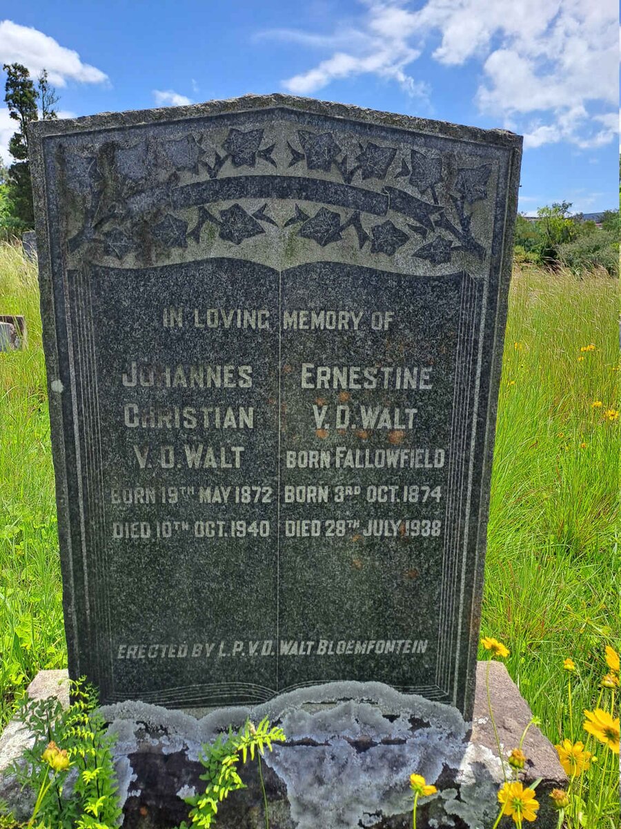 WALT Johannes Christian, van der 1872-1940 & Ernestine nee FALLOWFIELD 1874-1938