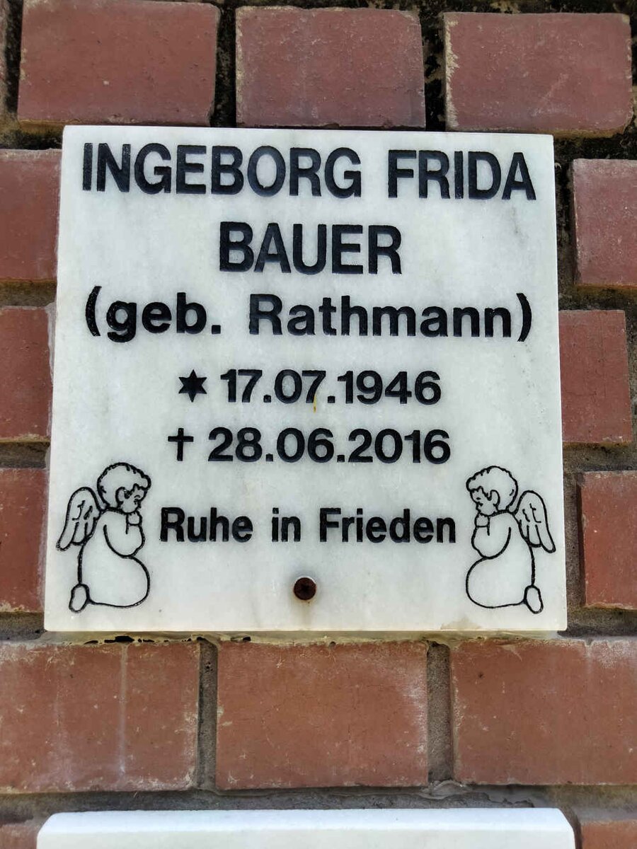 BAUER Ingeborg Frida nee RATHMANN 1946-2016