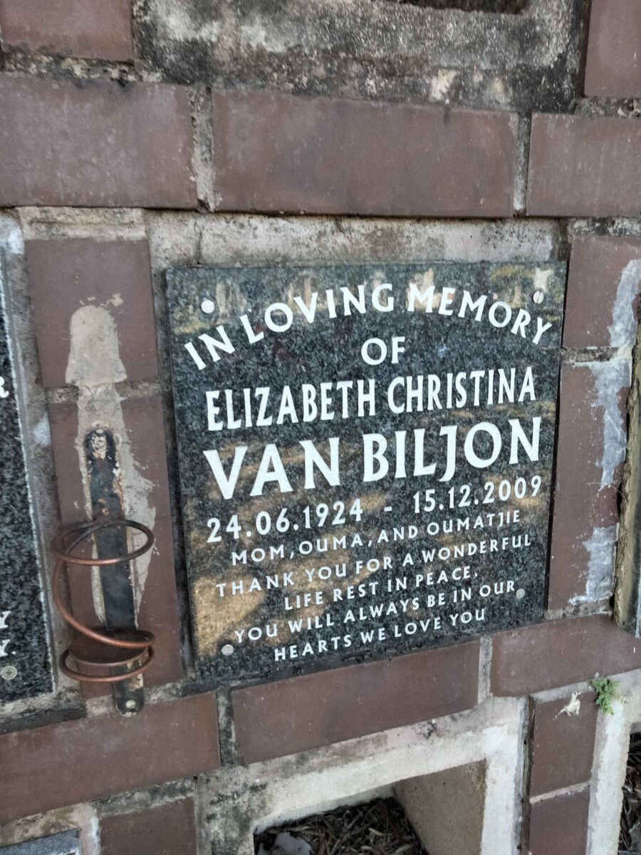 BILJON Elizabeth Christina, van 1924-2009