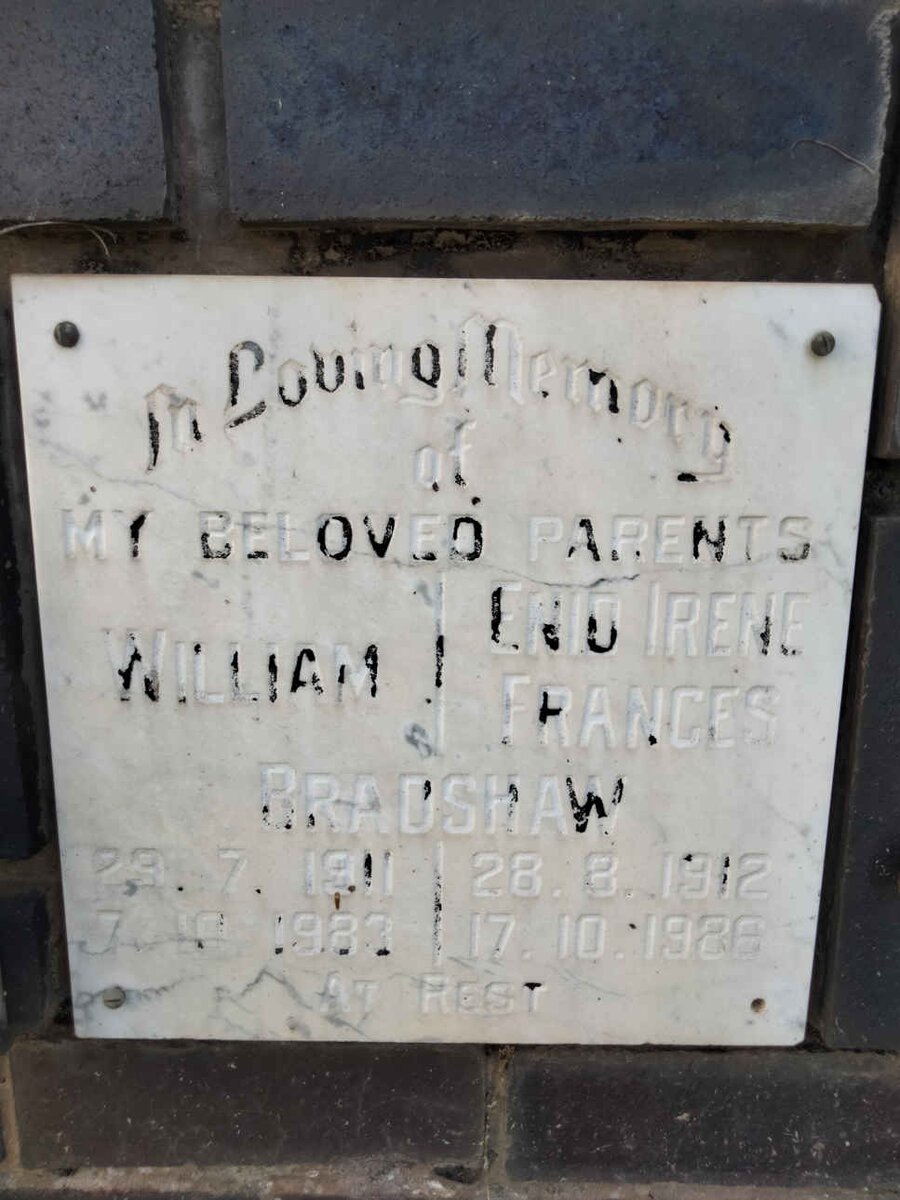 BRADSHAW William 1911-1983 &amp; Enid Irene Frances 1912-1986