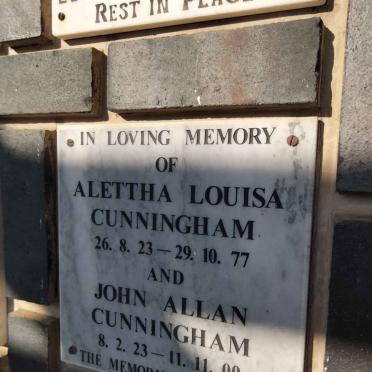 CUNNINGHAM John Allan 1923-2000 &amp; Alettha Louise 1923-1977