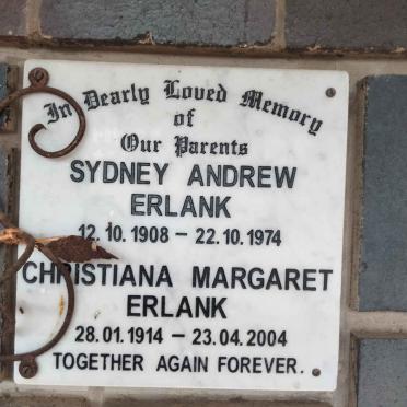 ERLANK Sydney Andrew 1908-1974 &amp; Christiana Margaret 1914-2004