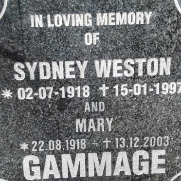 GAMMAGE Sydney Weston 1918-1997 &amp; Mary 1918-2003