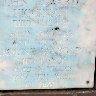 HIGGINSON John Edward -1979 &amp; ?roline Margaret -1997