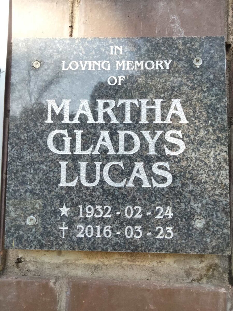 LUCAS Martha Gladys 1932-2016