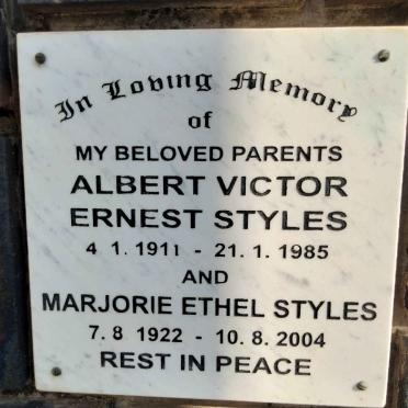 STYLES Albert Victor Ernest 1911-1985 &amp; Marjorie Ethel 1922-2004
