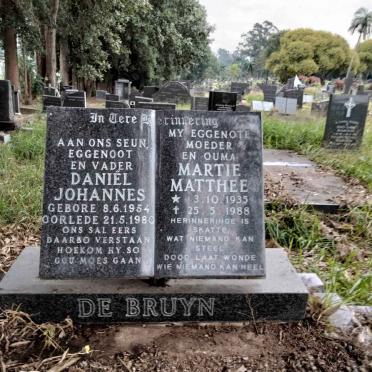 BRUYN Martie, de MATTHEE 1935-1988 :: DE BRUYN Daniel Johannes 1954-1980