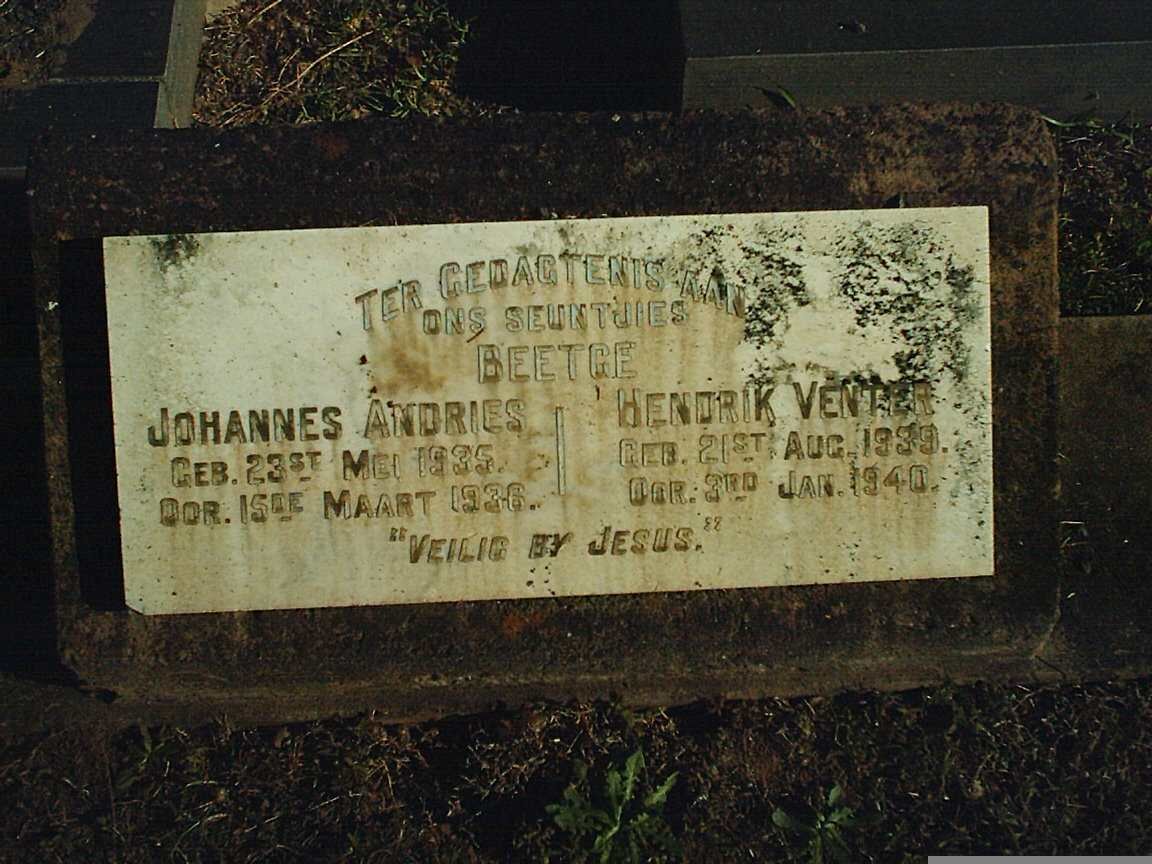 BEETGE Johannes Andries 1935-1937 ::  BEETGE  Hendrik Venter 1939-1940