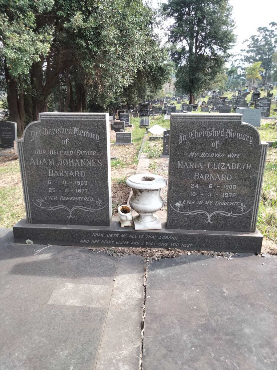 BARNARD Adam Johannes 1903-1977 &amp; Maria Elizabeth 1908-1972