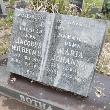 BOTHA Jacobus Wilhelmus 1911-1975 &amp; Maria Johanna 1916-1975