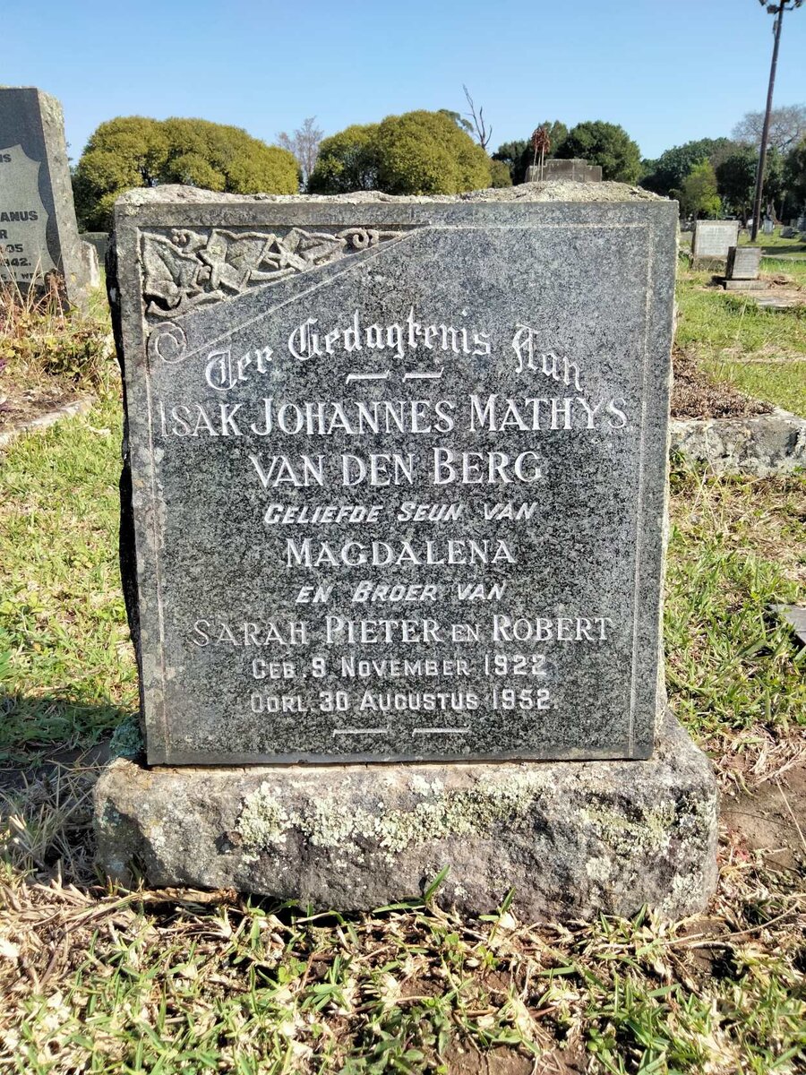 BERG Isak Johannes Mathys, van den 1922-1952