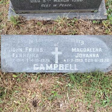 CAMPBELL John Frans Ferreira 1914-1976 &amp; Magdalena Johanna 1913-1976 :: CAMPBELL Gwendeline Alice 1956-1968