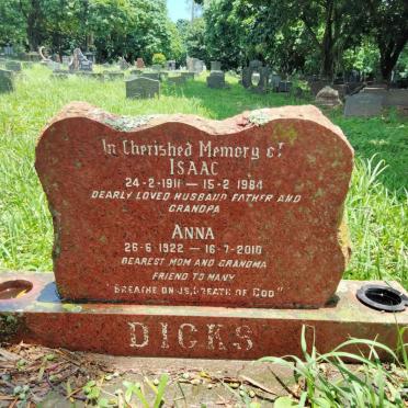DICKS Isaac 1911-1984 & Anna 1922-2010