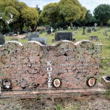 KOTZE Johannes Marthinus 1950-2006 &amp; Annette Jennifer nee KUMM 1951-2003