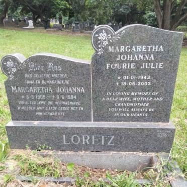 LORETZ Margaretha Johanna 1919-1994 :: LORETZ Margaretha Johanna Fourie Julie 1943-2003