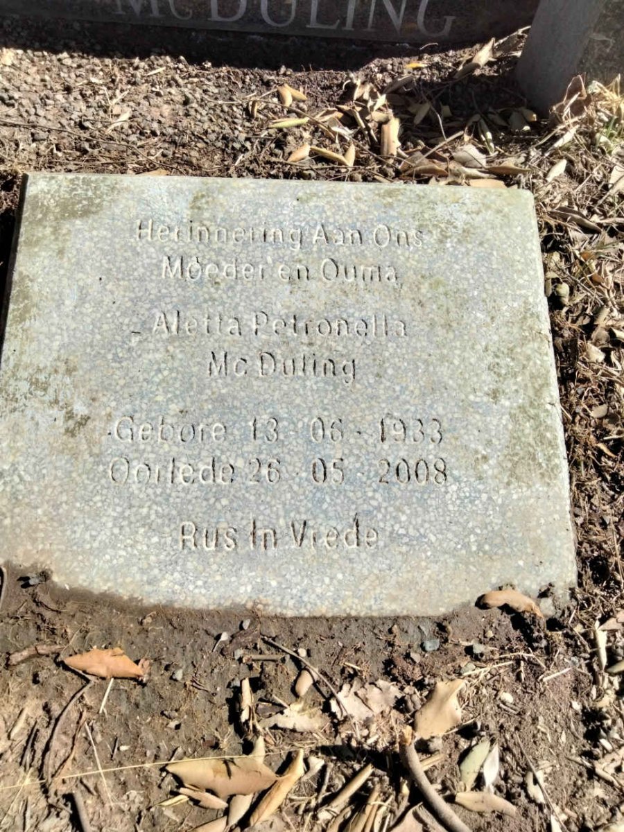 MCDULING Wilfred 1922-1993 :: MCDULING Aletta Petronella 1933-2008 :: MCDULING Paula 1964-1976