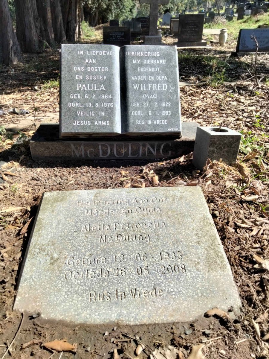 MCDULING Wilfred 1922-1993 :: MCDULING Aletta Petronella 1933-2008 :: MCDULING Paula 1964-1976