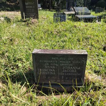 PIETERSE Anna Johanna Francina Jacoba Christina nee LIEBENBERG 1921-1999