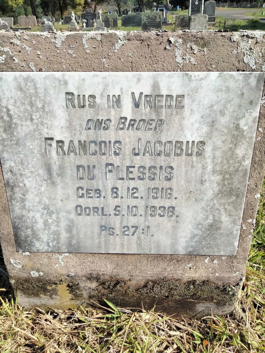 PLESSIS Francois Jacobus, du 1916-1938