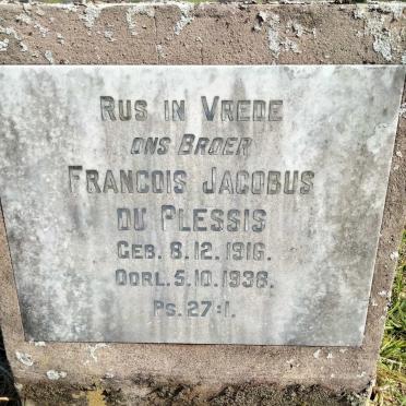 PLESSIS Francois Jacobus, du 1916-1938