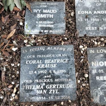 SMITH Ivy Maud 1930-2003 :: KRAUSE Coral Beatrice 1902-1991 :: VAN ZYL Thelma Gertrude 1934-2016