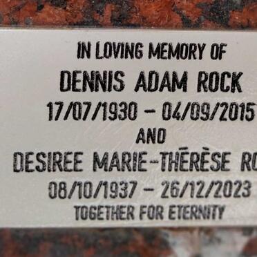 ROCK Dennis Adam 1930-2015 & Desiree Marie-Therese 1937-2023