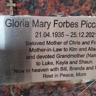 PICCIONE Gloria Mary Forbes 1935-2021