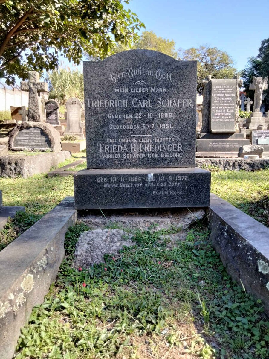SCHAFER Friedrich Carl 1886-1951 &amp; Frieda R.I. REDINGER nee GIELINK 1894-1972