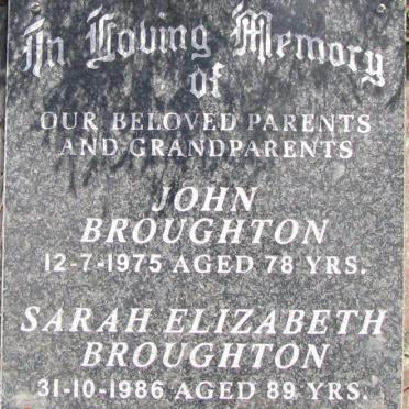 BROUGHTON John 1897-1975 &amp; Sarah Elizabeth 1897-1986