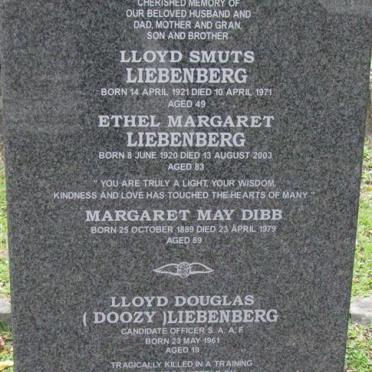 LIEBENBERG Lloyd Smuts 1921-1971 &amp; Ethel Margaret 1920-2003
