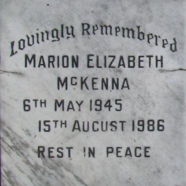 MCKENNA Marion Elizabeth 1845-1986