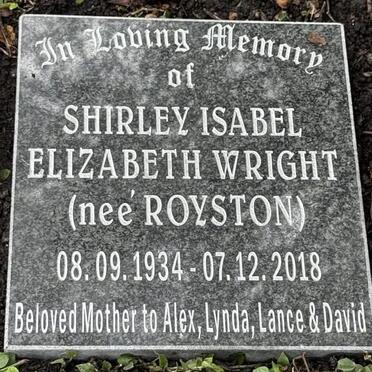 WRIGHT Shirley Isabel Elizabeth nee ROYSTON 1934-2018