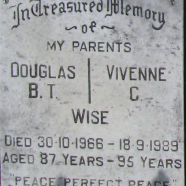 WISE Douglas B.T. 1879 -1966 &amp; Vivienne C. 1894-1989