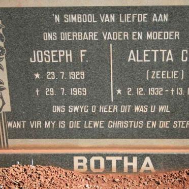 BOTHA Joseph F. 1929-1969 &amp; Aletta C.J. ZEELIE 1932-1968